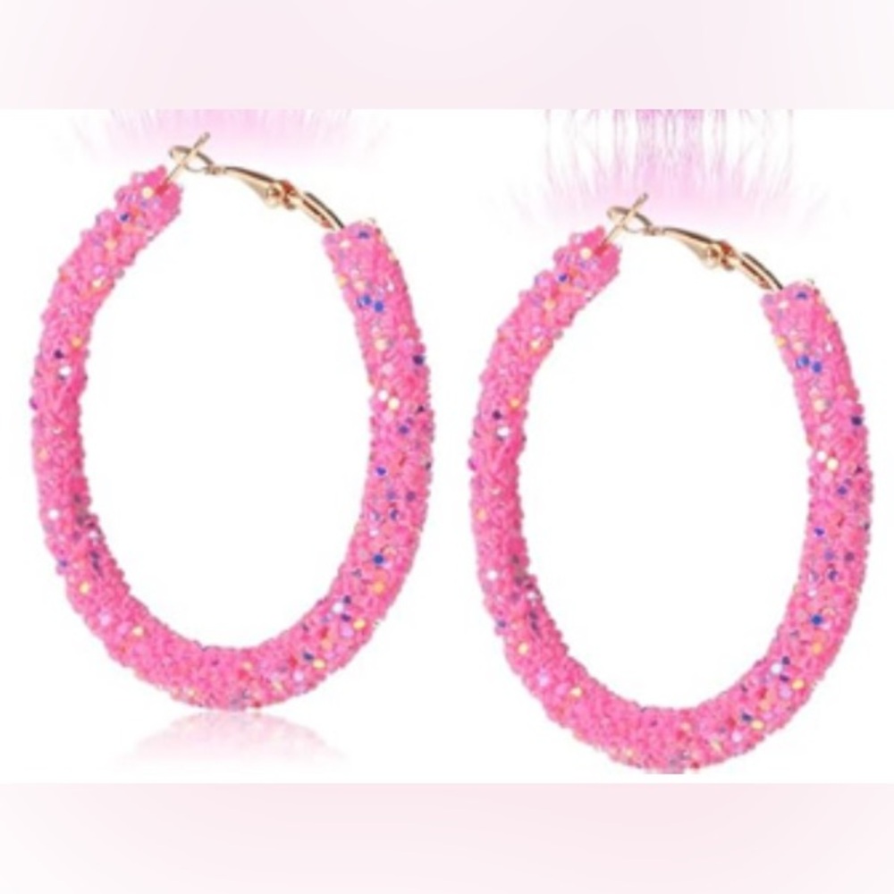 Pink Beaded Hoop Earrings